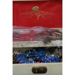 Jewellery box with costume jewellery & coin collec