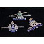 3 Silver Military pin badges