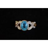 9ct Gold dress ring set with large blue stone Size