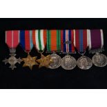 Strip of 7 military dress medals including O.B.E