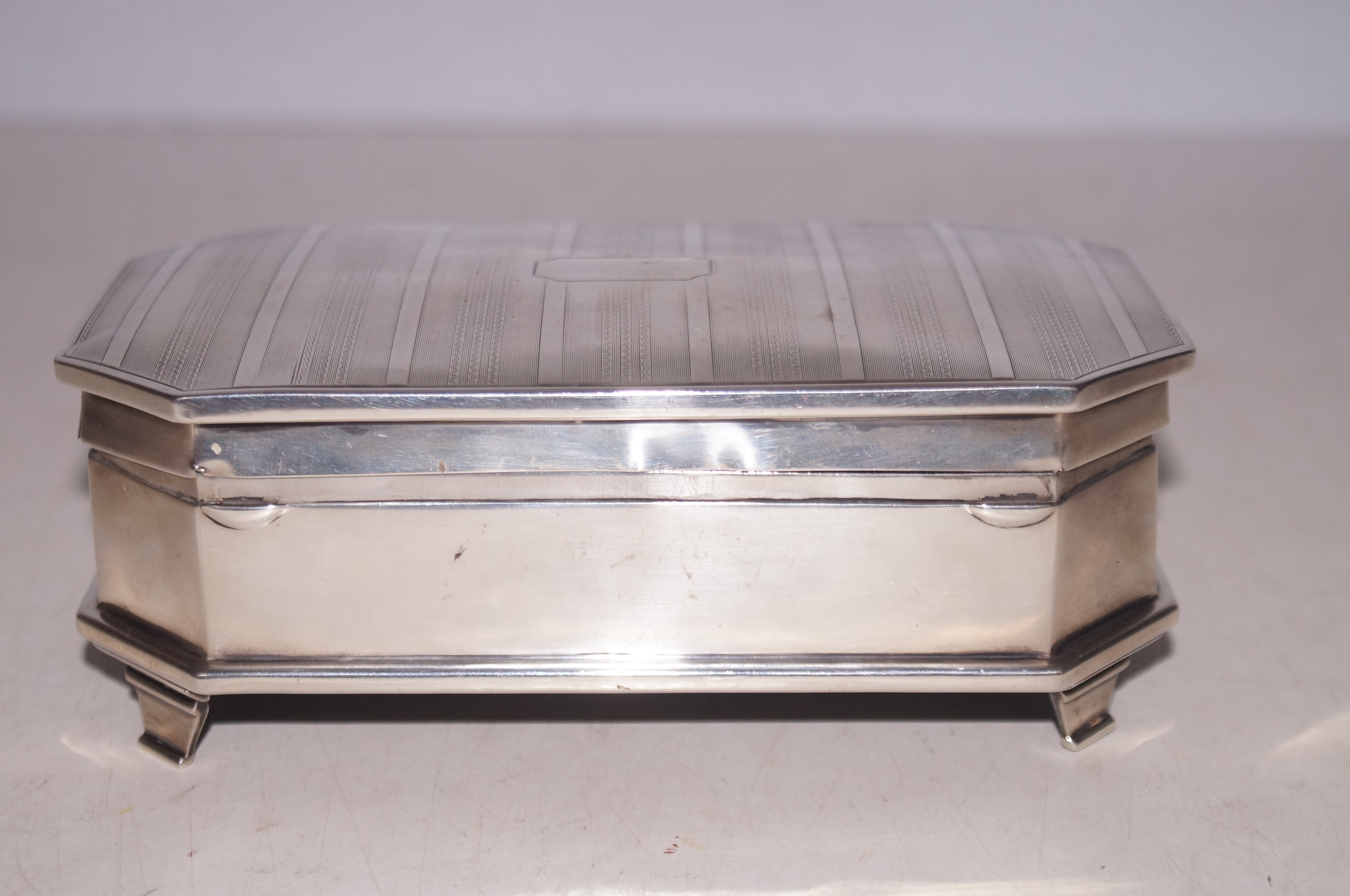 Silver art deco footed jewellery box