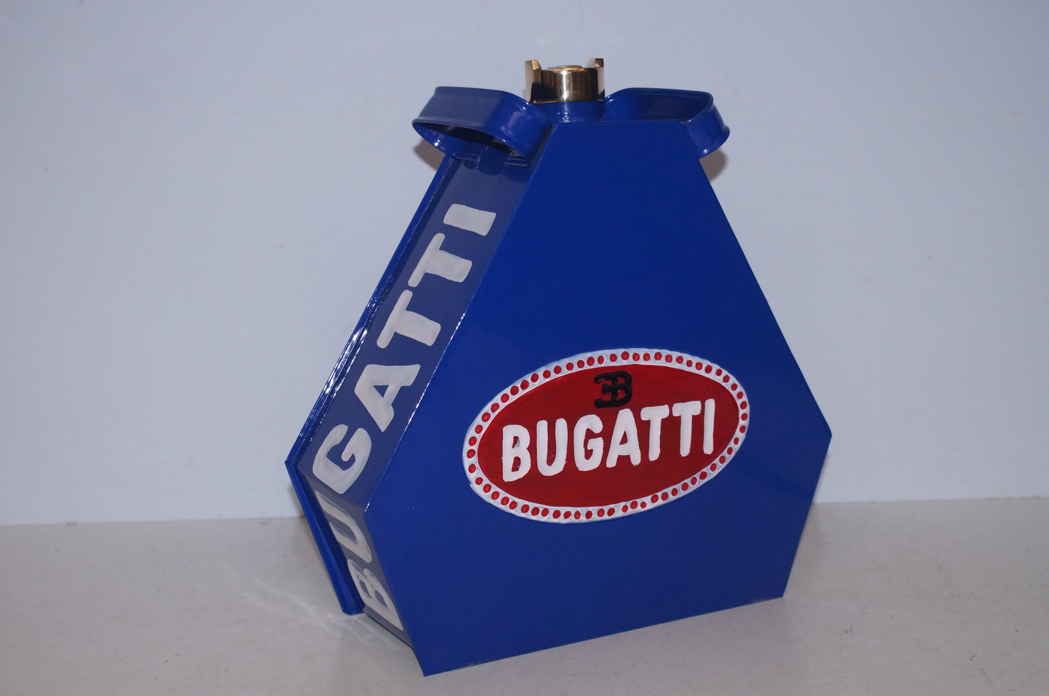 Blue Bugatti petrol can