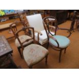 Parkerknoll arm chair, pair of inlaid Edwardian ch