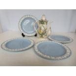 Masons teapot together with Wedgwood plates