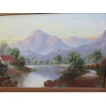 Oil on canvas mountain & lake scene, signed A Barn