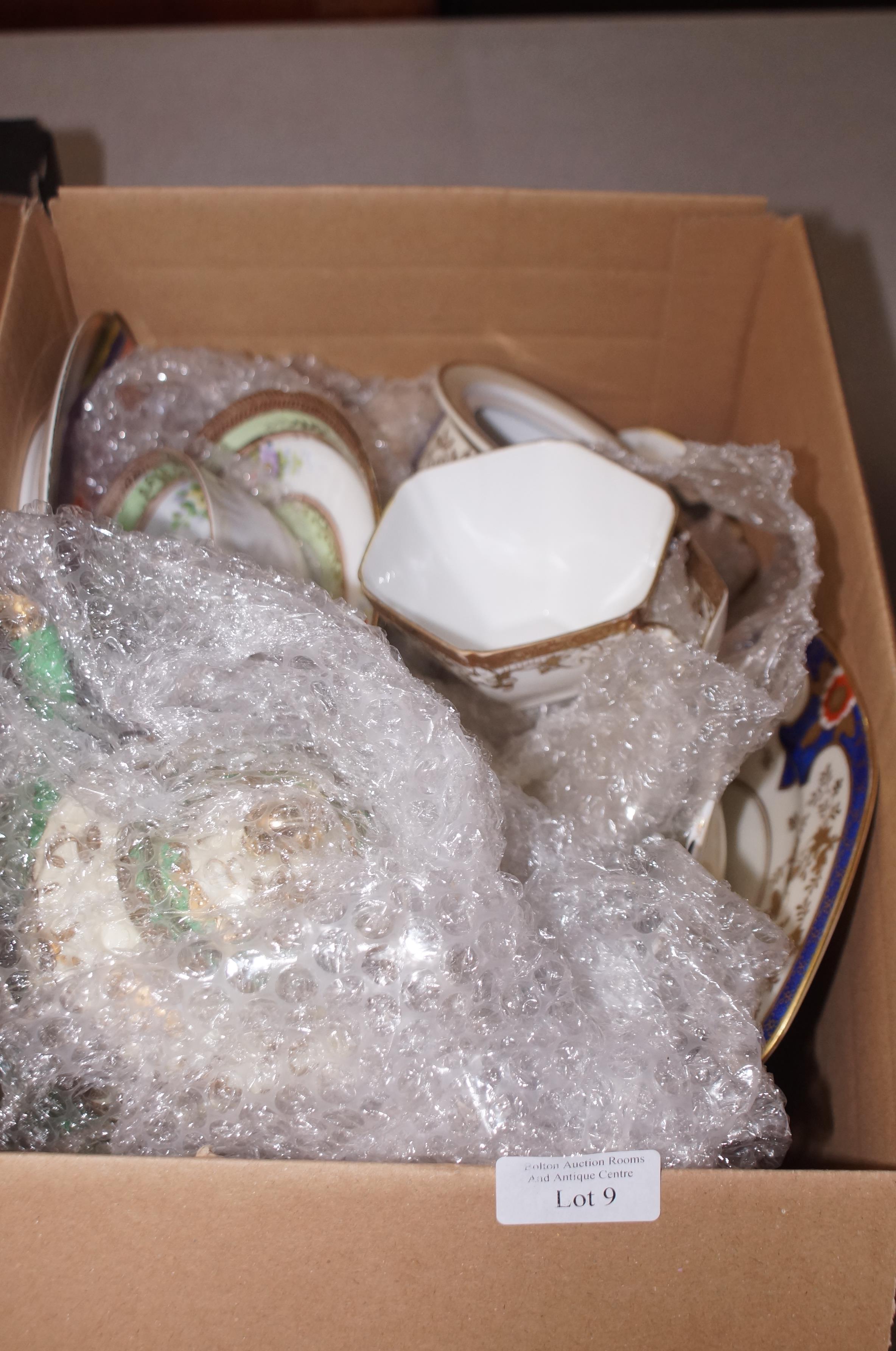 Box of porcelain & ceramics to include Noritake