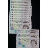 10 consecutive 5 pound notes & 3 others (£65.00 in