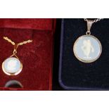 2 Wedgwood jasper necklaces, both blue & white