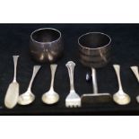 Collection of silver spoons, forks, food pusher &