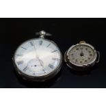 White metal pocket watch together with a silver ca