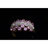 9ct Gold dress ring, set with pink stone cluster S