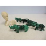 Collection of Malachite together with 2 early carv