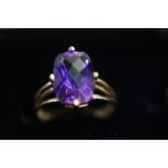 9ct Gold dress ring, set with large amethyst Size