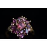 9ct Gold dress ring, set with pink stone cluster S