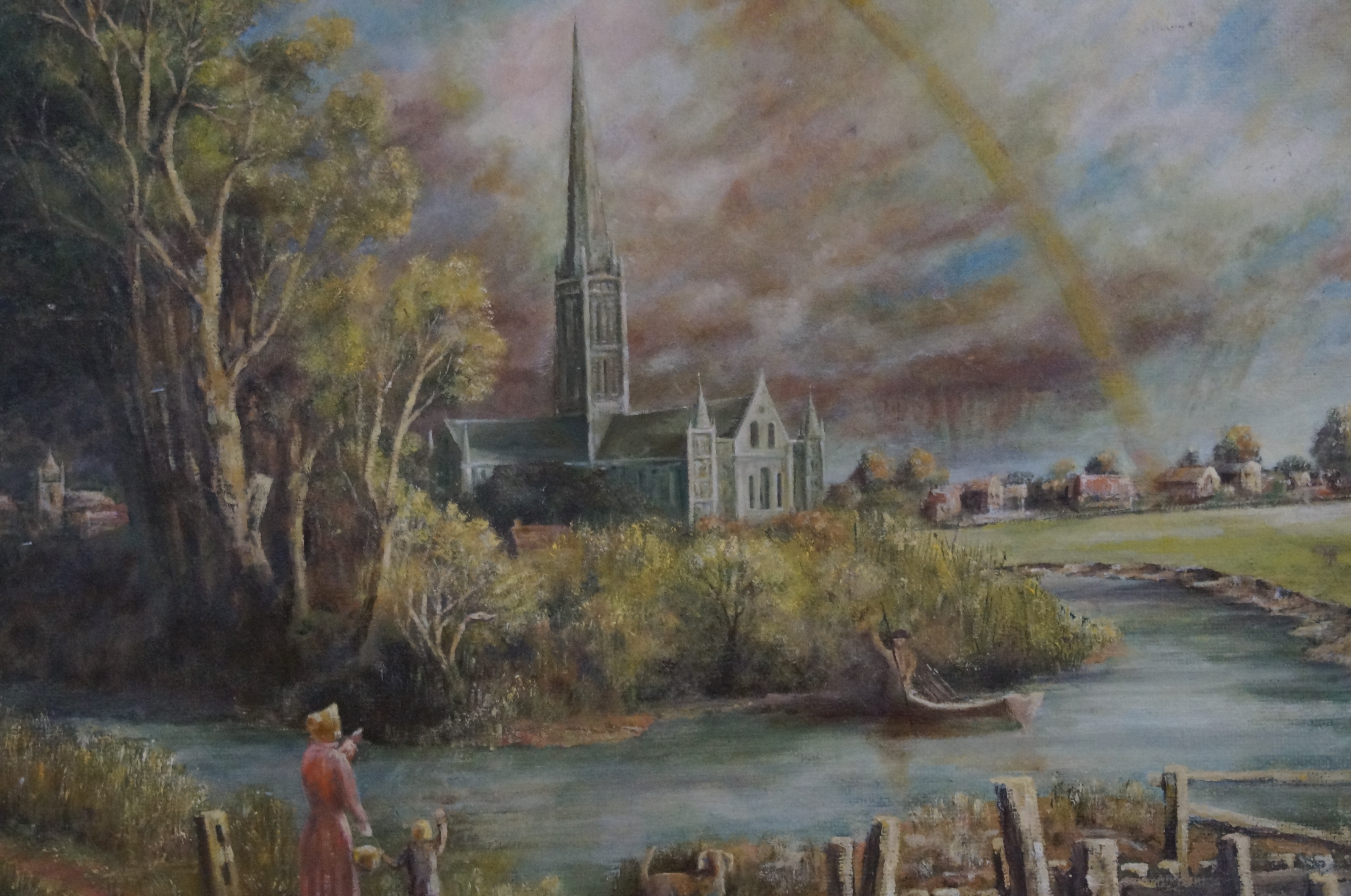 Oil on board church & rainbow scene by the artist