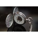 Skeleton pocket watch with chain