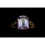 9ct Gold dress ring, set with purple stone Size N