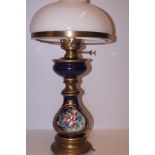 Early converted oil lamp with hand painted floral