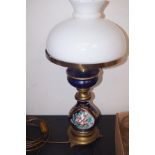Early converted oil lamp with hand painted floral