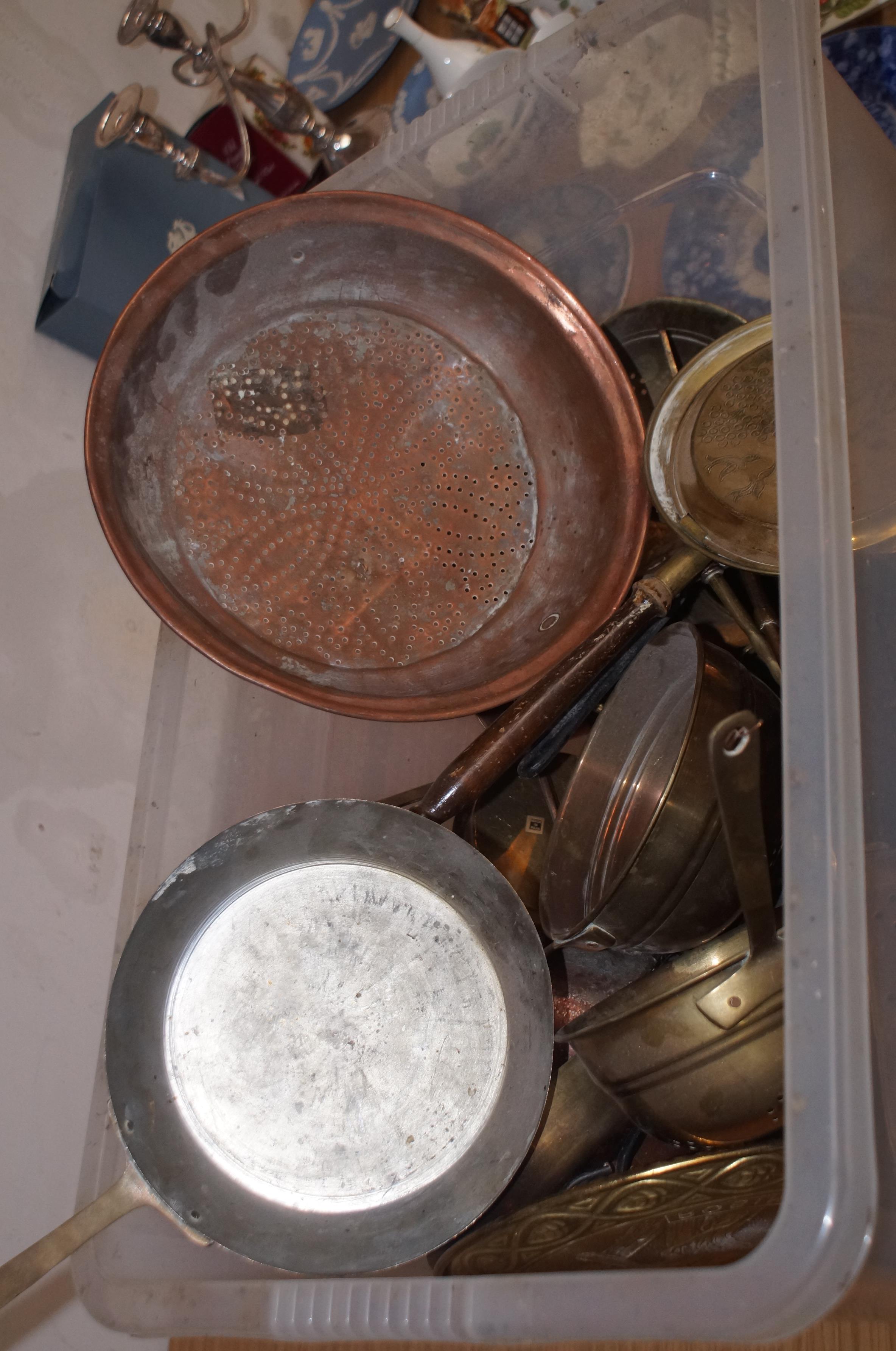 Large box of brass & copper ware