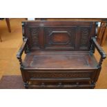Good quality monks bench with lion mask arm rests