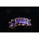 9ct Gold ring set with 5 amethyst Size Q