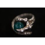 Silver dragon & jade ring