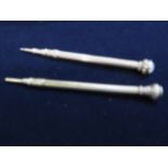 2 Silver propelling pencils with hardstone tops
