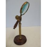 Brass & wood magnifying glass on stand Height 32 c