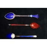 3 x Silver and Enamel Spoons