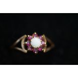 9ct Gold Ring set with Opal and Rubies Size P
