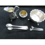 Collection of hallmarked silver sugar nips, cream