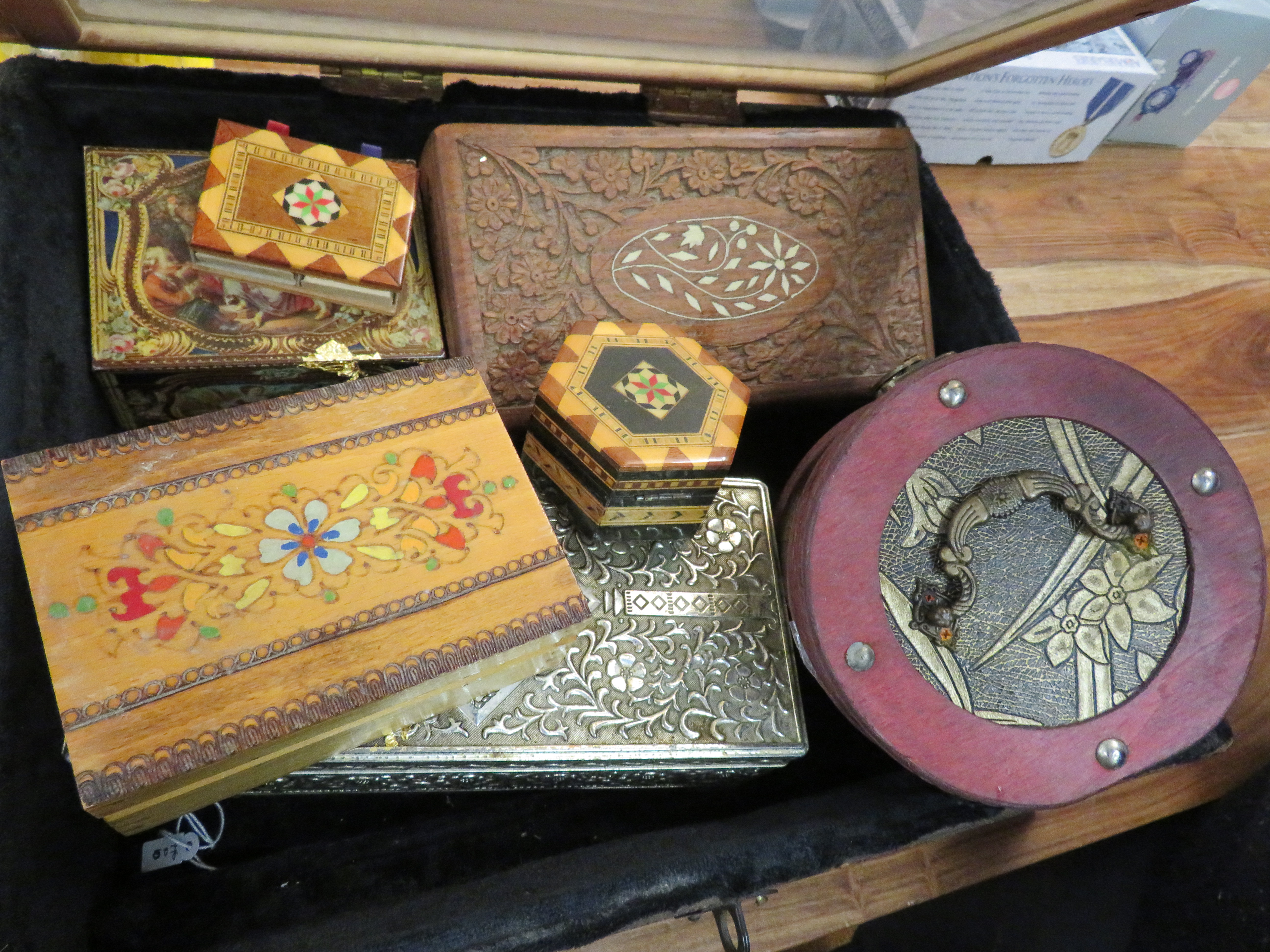 Vintage Display box containing jewellery boxes and