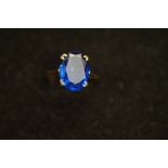 9ct Gold Ring set with Large Blue Gem Stone Size N