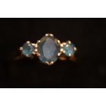 9ct Gold Ring set with 3 Blue Topaz Size P
