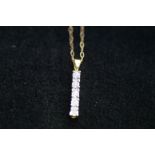 9ct Gold chain and Pendant set with 5 Diamonds