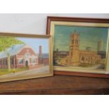 2 x Framed paintings of churches