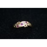 9ct Gold Ring set with 3 Rubies and 2 Diamonds Siz