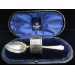 Silver spoon & napkin ring boxed