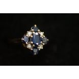 9ct Gold Ring set with Sapphires and Diamonds Size