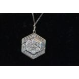 9ct White Gold Necklace Hexagon Shape encrusted with diamonds