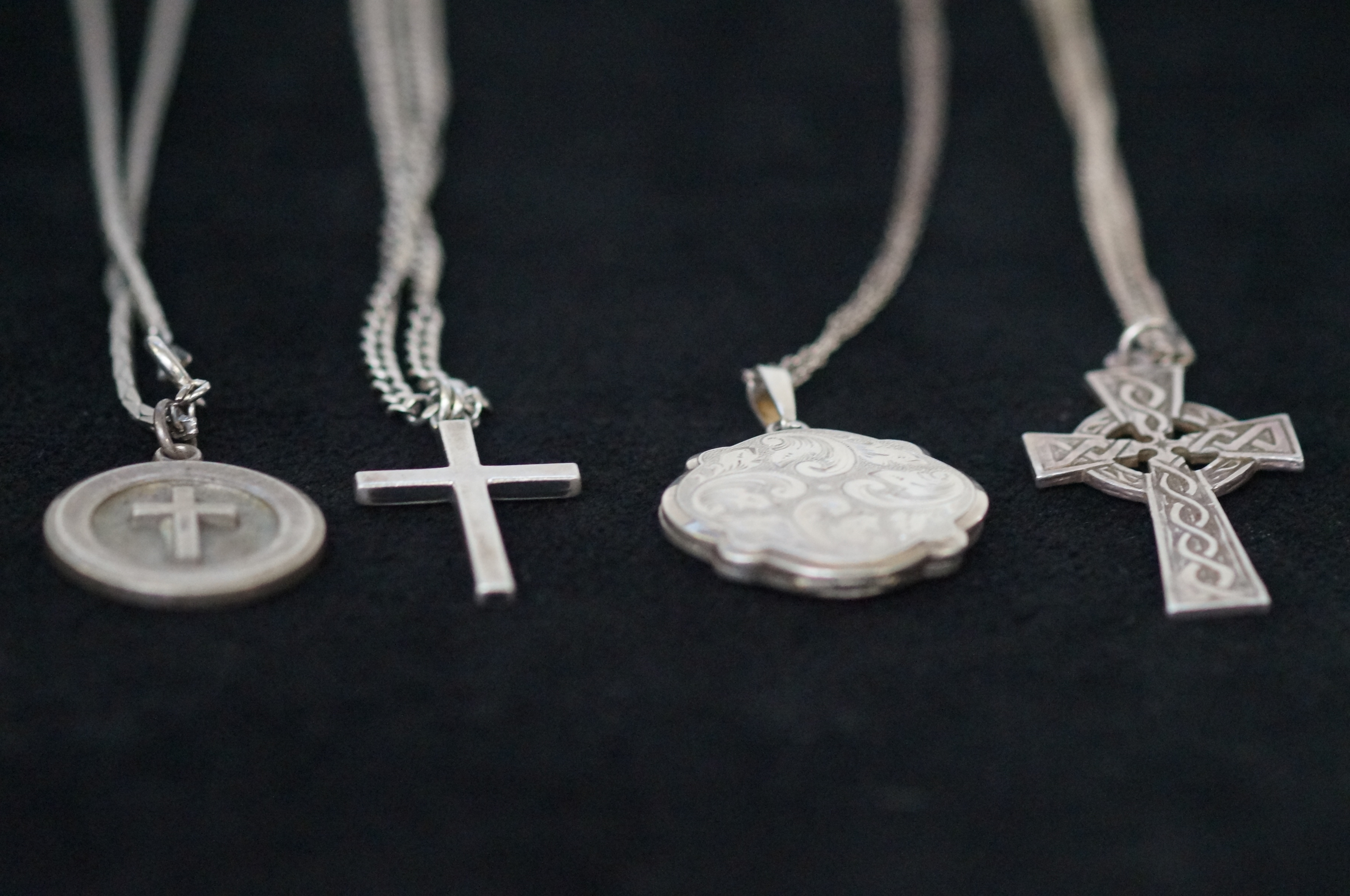 3 Silver Cross Chains / Locket Chains