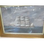 Framed oil schooner close hauled signed E.W Poyser