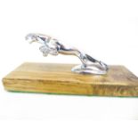 Chrome Jaguar Car Mascot on Wooden Base