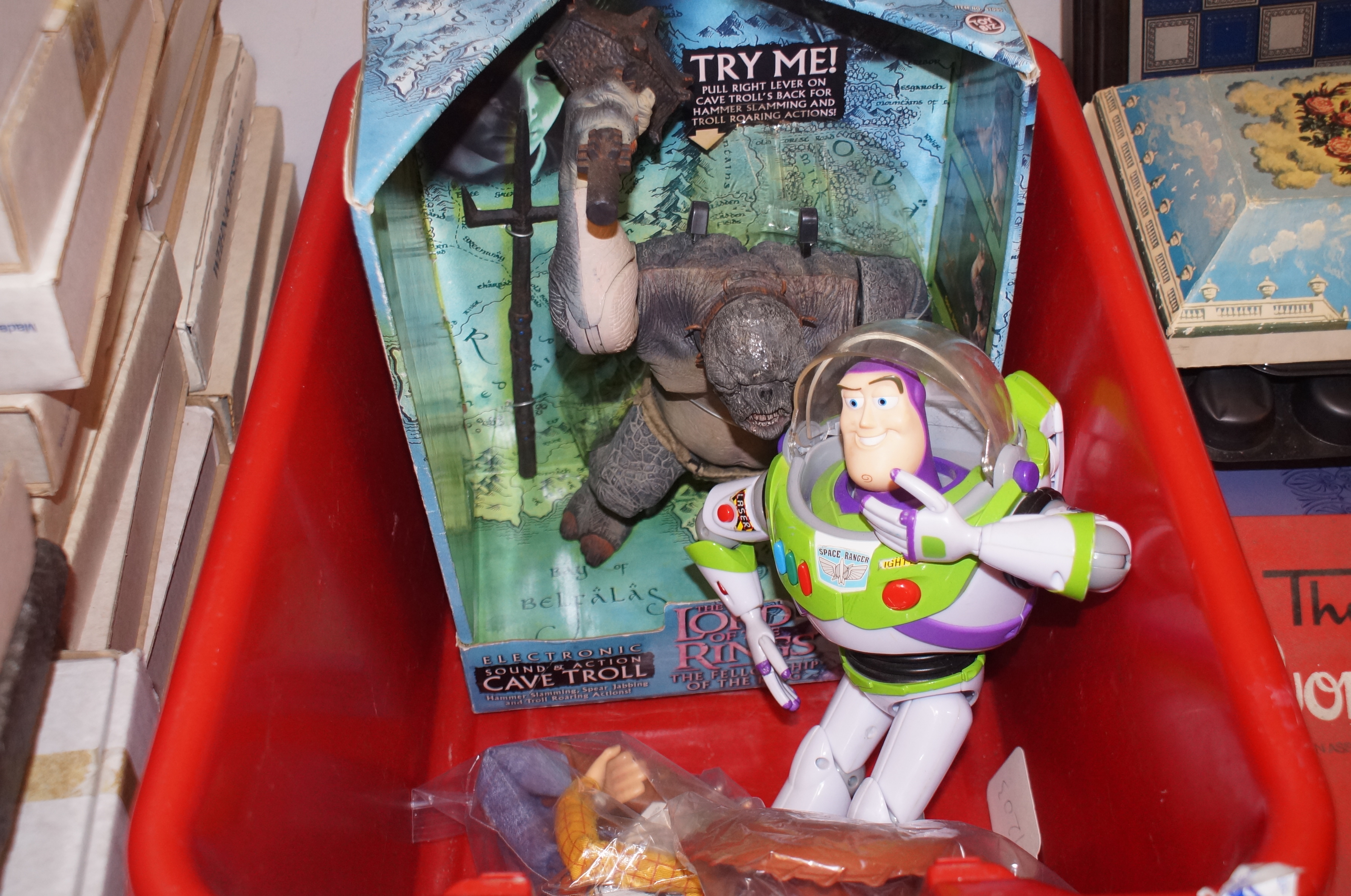 Buzz Lightyear, Woody and boxed Lord Of The Rings