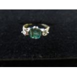 Emerald and Diamond Ring with Yellow Metal Band Si