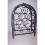 A wrought iron wine rack