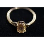 9ct Gold Ring Citrine Stone with Chip Diamonds to