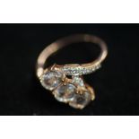 9ct Gold Ring 3 Stones and Chip Diamond Shoulders