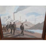 Oil Onboard Miners - signed J T Hampson 49cm x 62